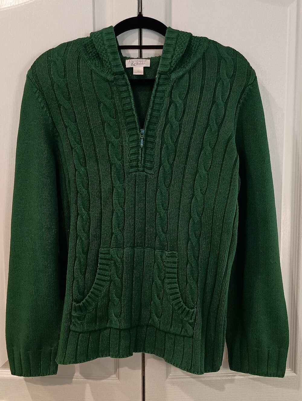 Christopher & Banks Forest Green Cable-Knit Half-Zip Hoodie Sweater